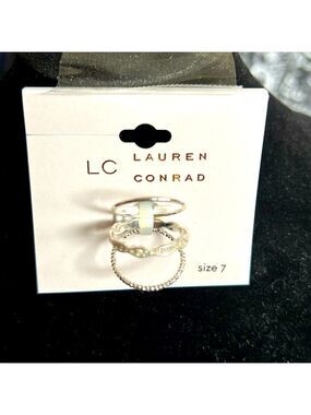 Lauren Conrad Ring Set, Size 7, Bands, Silver-Tone w/clear Stones